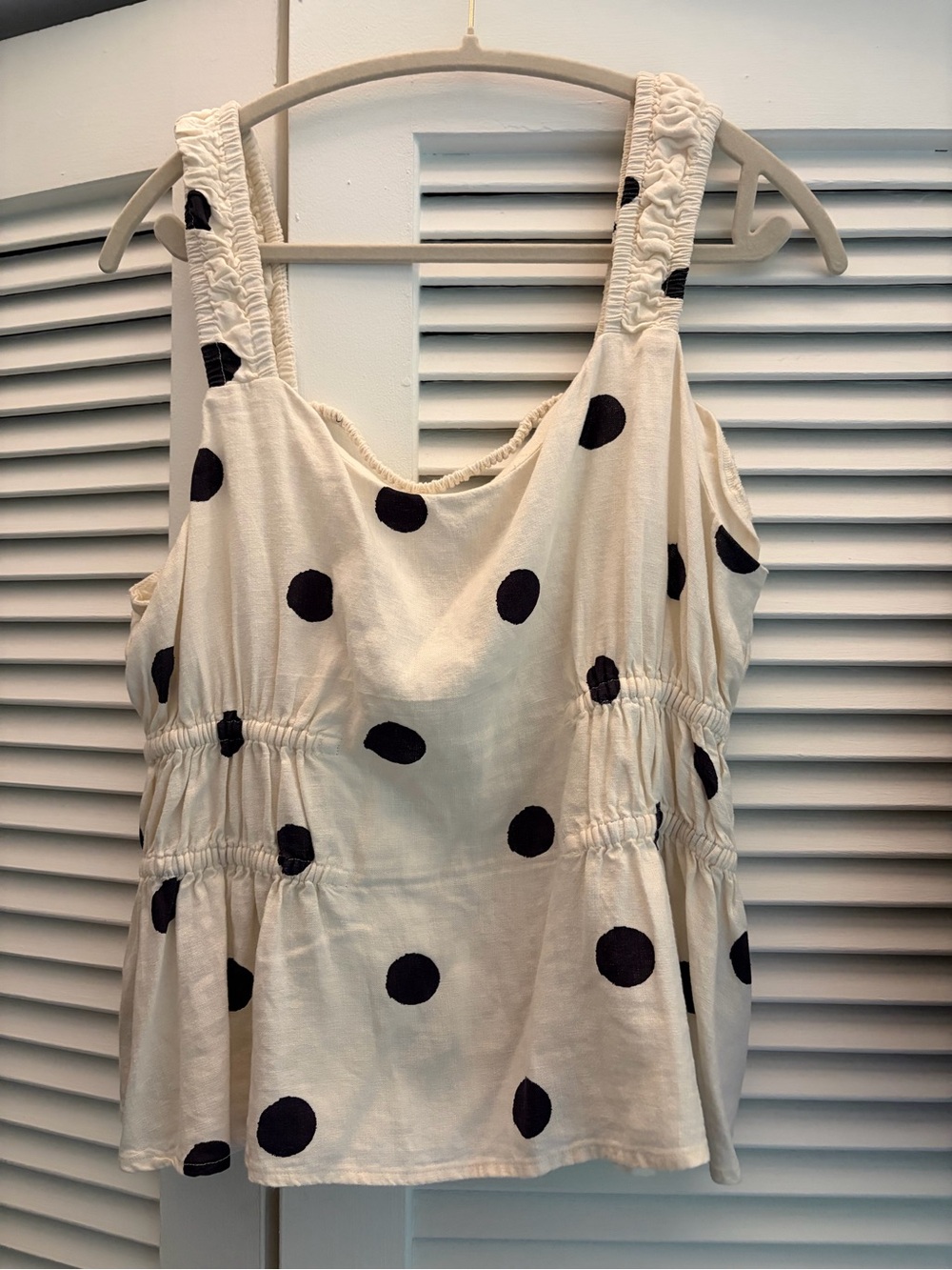 NWOT Women’s Polka Dot Smocked Tank Top - Cream with Black Dots